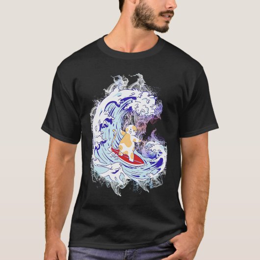 ウォータースプラッシュサーファーサーフィン猫 Tシャツ (正面)
