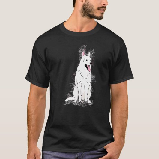 ウォータースプラッシュ陽子科学白ジャーマンシェパード Tシャツ (正面)