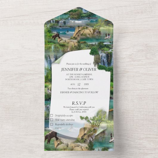 ウォータースポーツが一つになった結婚式の招待状 オールインワン招待状 (内側)