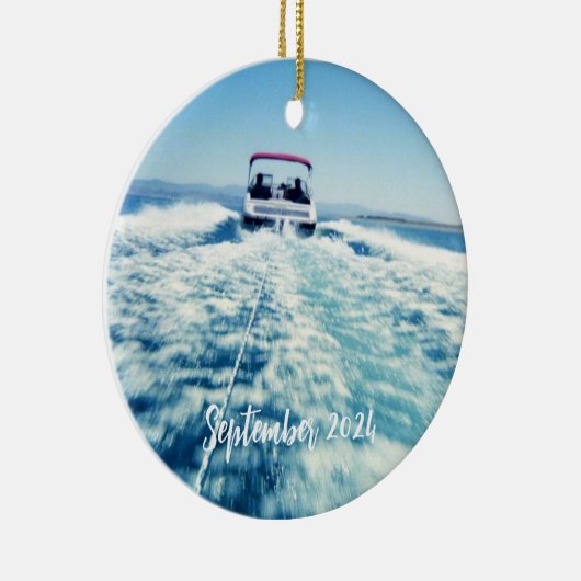 ウォータースポーツパーソナライズされたスピードボートの写真 セラミックオーナメント (右)