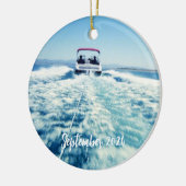 ウォータースポーツパーソナライズされたスピードボートの写真 セラミックオーナメント (左)
