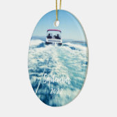 ウォータースポーツパーソナライズされたスピードボート写真オーバル セラミックオーナメント (左)