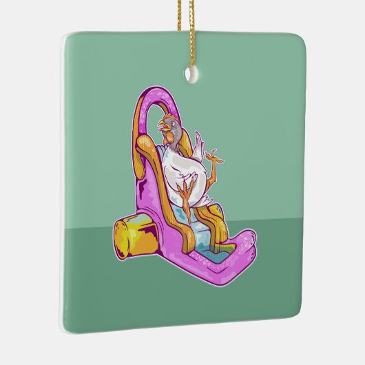 ウォータースライダーに乗った鶏 セラミックオーナメント (右)