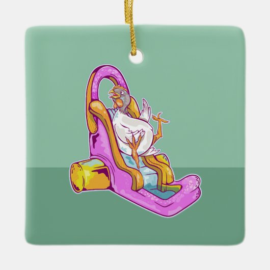 ウォータースライダーに乗った鶏 セラミックオーナメント (正面)