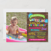 ウォータースライドの誕生日パーティー夏のバッシュのホットピンクの写真 招待状 (正面)