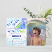 ウォータースライドの誕生日写真招待状 招待状 (スタンド正面)
