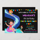 ウォータースライドの誕生日招待状 プールパーティーの招待状 招待状 (正面/裏面)