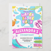 ウォータースライドウォータースライドパークスプラッシュガール誕生日 招待状 (正面)