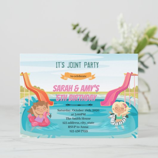 ウォータースライドガール共同パーティー招待状 招待状 (スタンド正面)