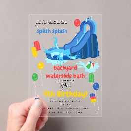 ウォータースライドキッズサマースプラッシュ誕生日 アクリル招待状