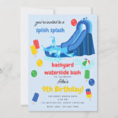 ウォータースライドキッズサマースプラッシュ誕生日 招待状 (正面)