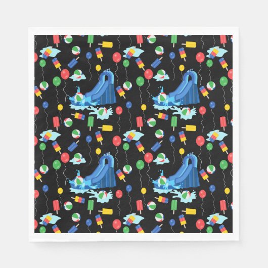 ウォータースライドキッズサマーボーイガールおもしろい スタンダードランチョンナプキン (正面)