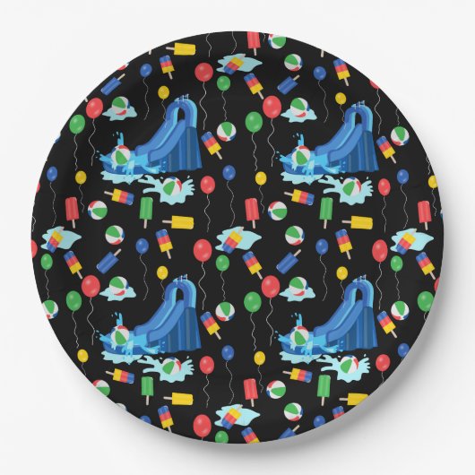 ウォータースライドキッズサマーボーイガールおもしろい ペーパープレート (正面)