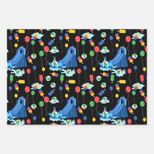 ウォータースライドキッズサマーボーイガールおもしろい ラッピングペーパーシート (正面2)