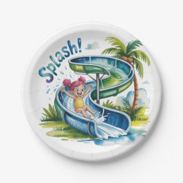 ウォータースライドスプラッシュガールバースデーパーティー ペーパープレート