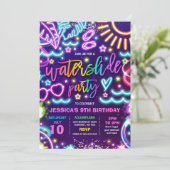 ウォータースライドスプラッシュパッド誕生日パーティネオングロー 招待状 (スタンド正面)