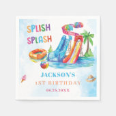 ウォータースライドスプラッシュ誕生日パーティー スタンダードカクテルナプキン (正面)