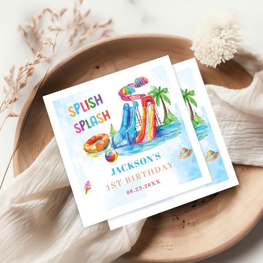 ウォータースライドスプラッシュ誕生日パーティー スタンダードカクテルナプキン