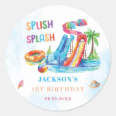 ウォータースライドスプラッシュ誕生日パーティー ラウンドシール (正面)