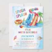 ウォータースライドスプラッシュ誕生日パーティー 招待状 (正面)
