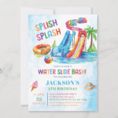 ウォータースライドスプラッシュ誕生日パーティー 招待状 (正面)