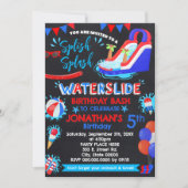 ウォータースライドスプラッシュ誕生日赤白青 招待状 (正面)