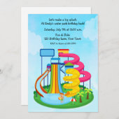 ウォータースライドパーク誕生日 招待状 (正面/裏面)