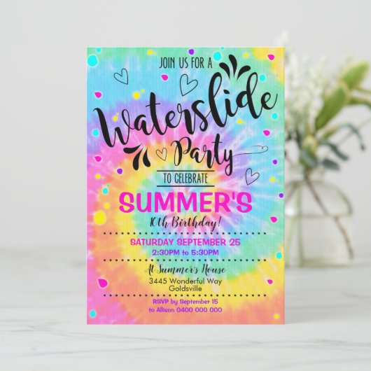 ウォータースライドパーティの招待状絞り染めウォータースライド 招待状 (スタンド正面)