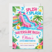 ウォータースライドパーティーの夏の誕生日招待状 招待状 (正面)