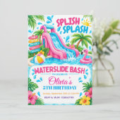 ウォータースライドパーティーの夏の誕生日招待状 招待状 (スタンド正面)