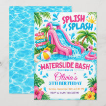 ウォータースライドパーティーの夏の誕生日招待状