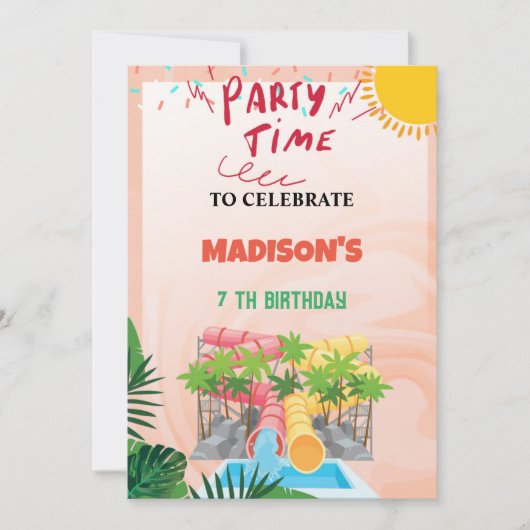 ウォータースライドパーティーの招待状 招待状 (正面)