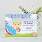 ウォータースライドプールパーティー誕生日招待状ガール 招待状 (スタンド正面)