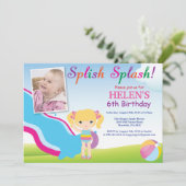 ウォータースライドプールパーティー誕生日招待状ガール 招待状 (スタンド正面)