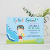 ウォータースライドプールパーティー誕生日招待状ボーイ 招待状 (スタンド正面)