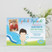 ウォータースライドプールパーティー誕生日招待状ボーイ 招待状 (スタンド正面)