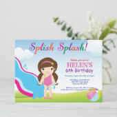 ウォータースライドプールパーティー誕生日招待状 女の子 招待状 (スタンド正面)