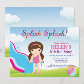 ウォータースライドプールパーティー誕生日招待状 女の子 招待状 (正面/裏面)