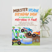 ウォータースライドモンスタートラック誕生日招待状 招待状 (スタンド正面)