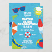 ウォータースライド卒業バッシュ/プールパーティの招待状 招待状 (正面/裏面)