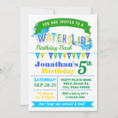 ウォータースライド誕生日の夏のパーティー青緑の黄色 招待状 (正面)