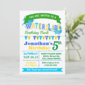 ウォータースライド誕生日の夏のパーティー青緑の黄色 招待状 (スタンド正面)