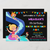 ウォータースライド誕生日の招待プールパーティー招待状 招待状 (正面/裏面)