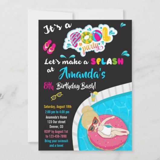 ウォータースライド誕生日の招待プールパーティー招待状 招待状 (正面)