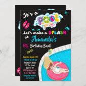 ウォータースライド誕生日の招待プールパーティー招待状 招待状 (正面/裏面)