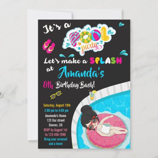 ウォータースライド誕生日の招待プールパーティー招待状 招待状 (正面)