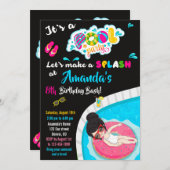 ウォータースライド誕生日の招待プールパーティー招待状 招待状 (正面/裏面)