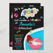 ウォータースライド誕生日の招待プールパーティー招待状 招待状 (正面/裏面)