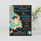 ウォータースライド誕生日の招待プールパーティー招待状 招待状 (スタンド正面)