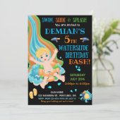 ウォータースライド誕生日の招待ボーイプールのパーティーおもしろい 招待状 (スタンド正面)